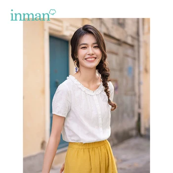 

INMAN 2019 Summer New Arrival O-neck Lieterary Retro Holiday Style All Matched Short Sleeve Women Shirt