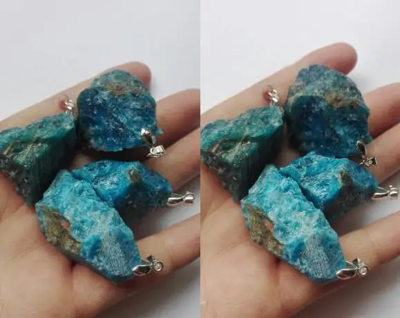 

3pcs Natural beautiful blue apatite rock pendant rough stone jewelry men women fashion