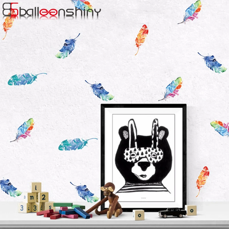 

BalleenShiny DIY 24pcs/set Colorful Plumage Wall Sticker Creative Feather Baby Kids Toy Room Mural Decals Home Decoration