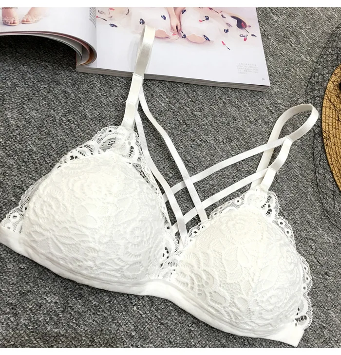 

2019 new thin strap lace bra without rim bra sexy cross beauty back tube top thin wrapped chest