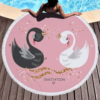 

Cute Swan Printing Microfiber Soft Beach Towel 150cm Round Sport Yoga Mat Blanket Home Wall Tapestry Picnic Blanket