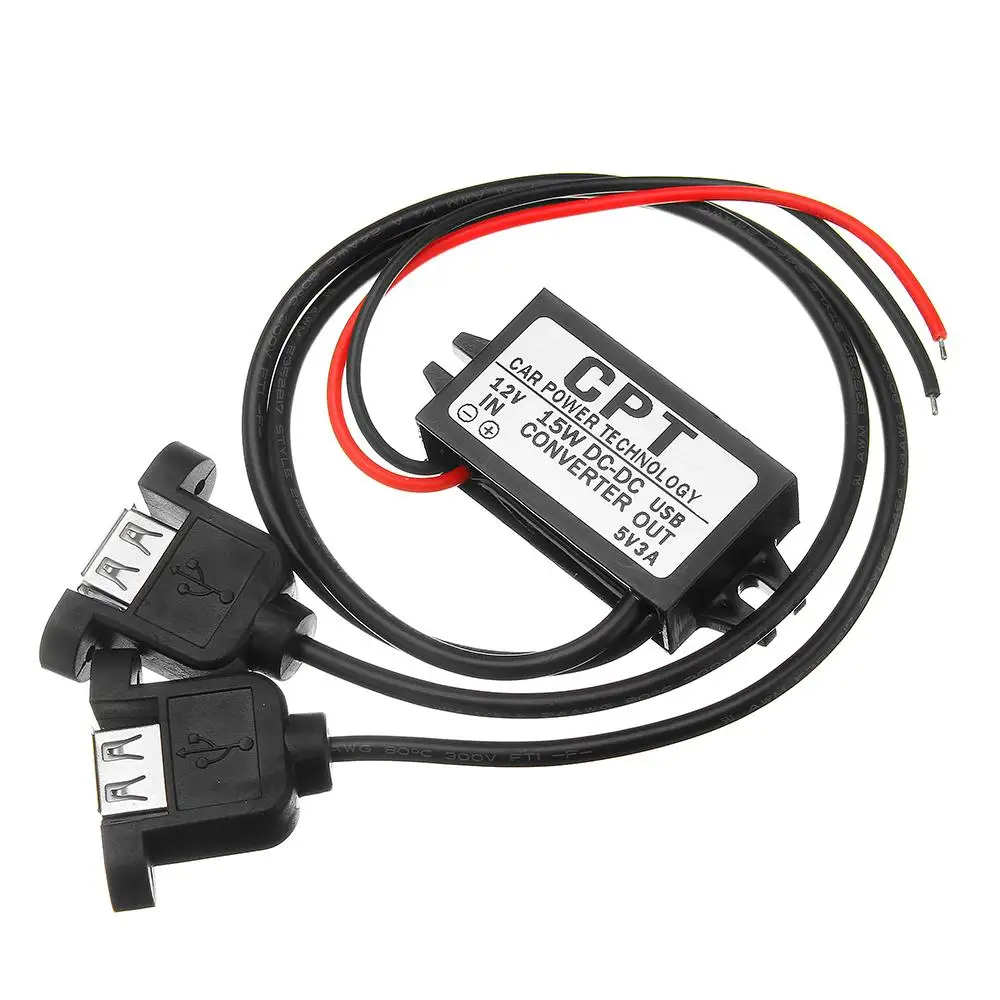 

LEORY 12V To 5V 3A 15W Double USB Output Power Adapter for Arduino DC DC Converter Module USB Female Charger