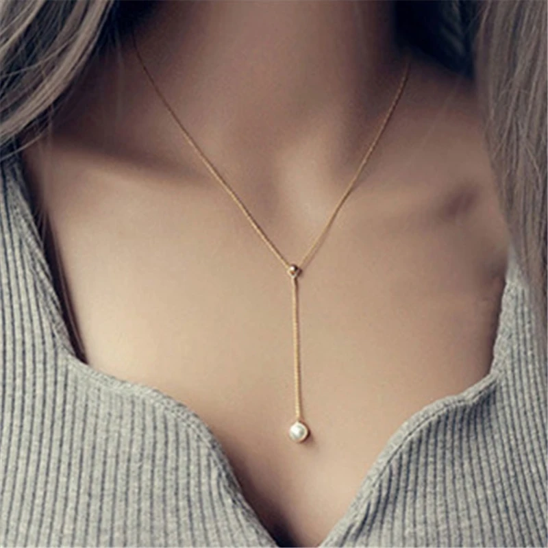 

2019 New Arrivals Hot Fashion Bijoux Can Be Adjusted Chain Simulated Pearl Pendant Maxi Statement Chokers Necklace Women Jewelry