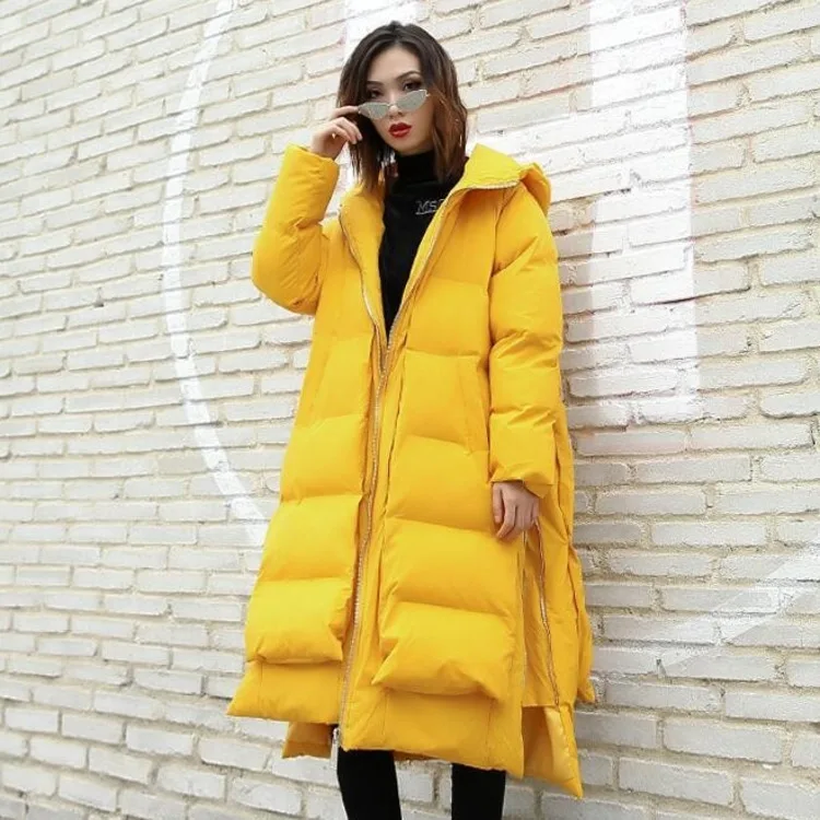 Mode Femmes Lâche Inverno D'hiver Côté Black Capuchon Manteaux De Manteau Taille Feminino 0780 Zipper À 2018 Plus Streetwear yellow Parka Casaco Jaune wWqHP