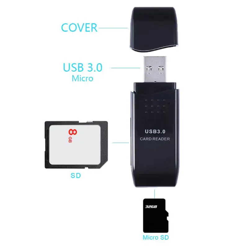 

Multifunctional Card Reader for Laptop 2 in 1 Card Reader for SD TF Micro SD Card Desktop Notebook PC Portable Mini USB3.0 Port
