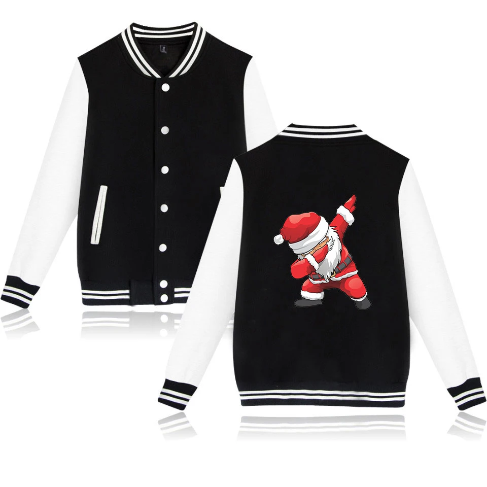 

LUCKYFRIDAYF 2019 Fashion Christmas Santa Claus Pop Print Warm Baseball Jacket Men/Women Outwear Coats Jacket for 4XL