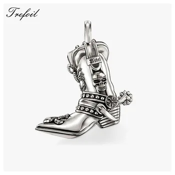 

Biker Boot Pendants, Fashion Jewelry 925 Sterling Silver Blackened Punk Gift For Women Men Boy Girl Fit Necklace 2018 New Hippie
