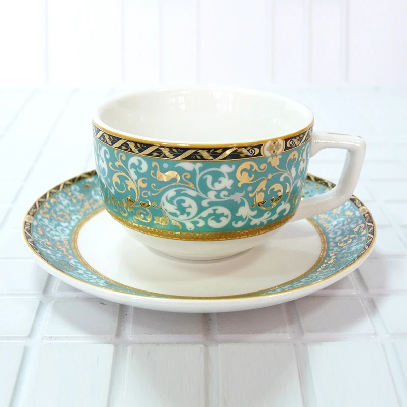 

High quality bone china Coffee set Deluxe Green golden floral pattern Coffee Cup A set of 12 pieces 90ml Birthday Holiday Gift