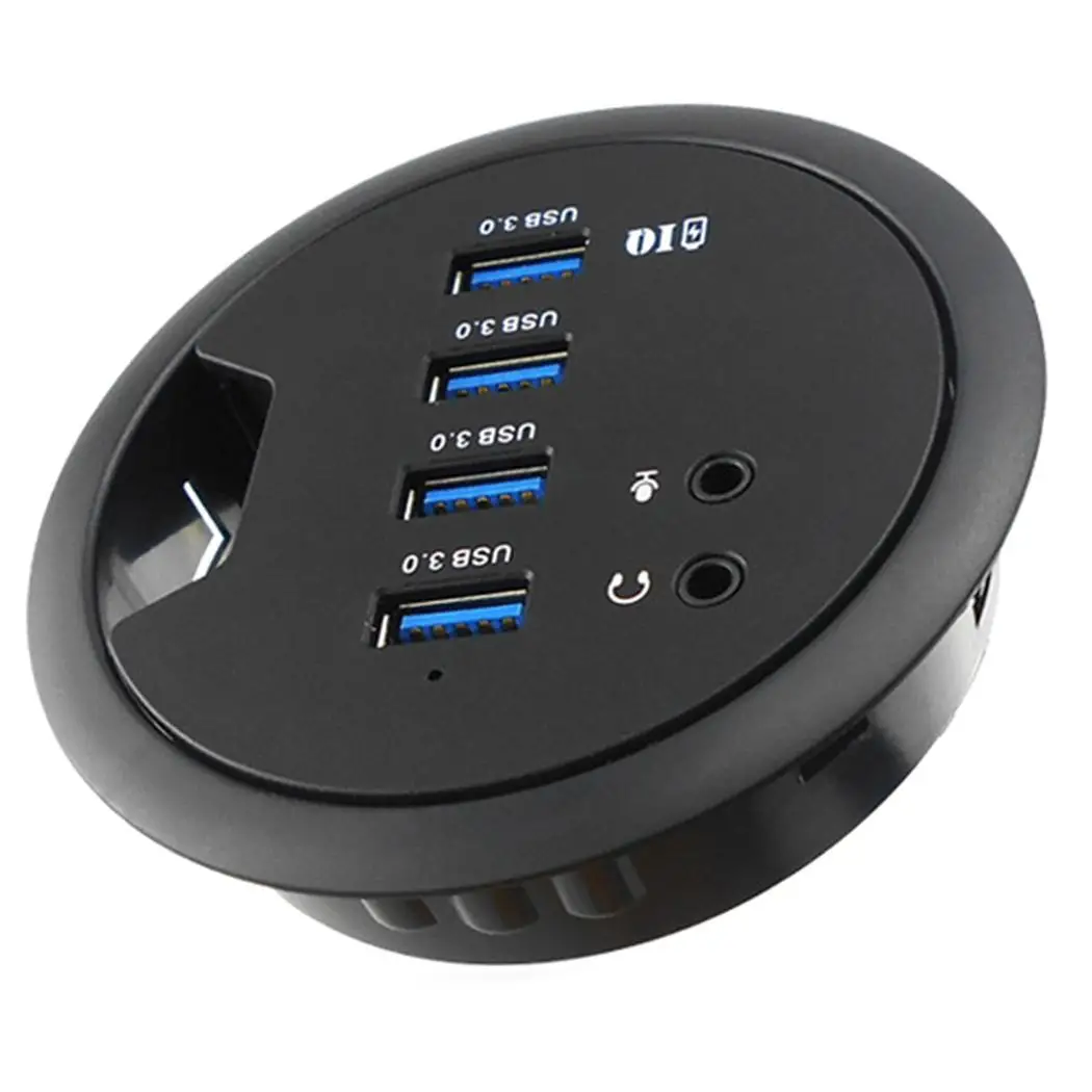 

USB 3.0 Splitter 4-port Round Hub With Headset Jack Black Audio XDUH-334 Interface