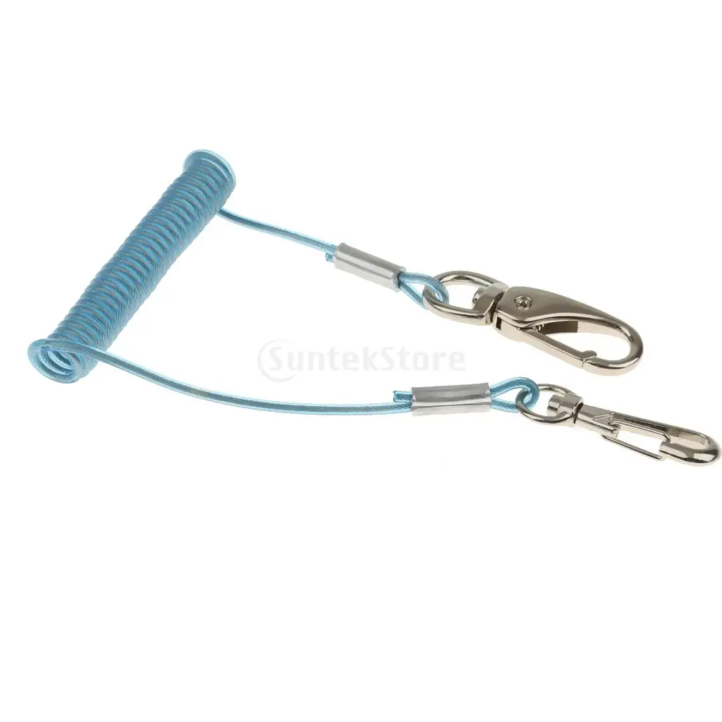 

Retractable Coiled Fishing Lanyard Steel Wire Inside with Snap Clips Blue