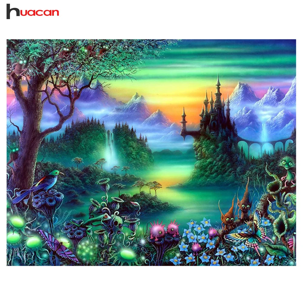 

HUACAN 5D Diy Diamond Painting Landscape Full Round Diamond Embroidery Rhinestone Mosaic Needlework Home Decor