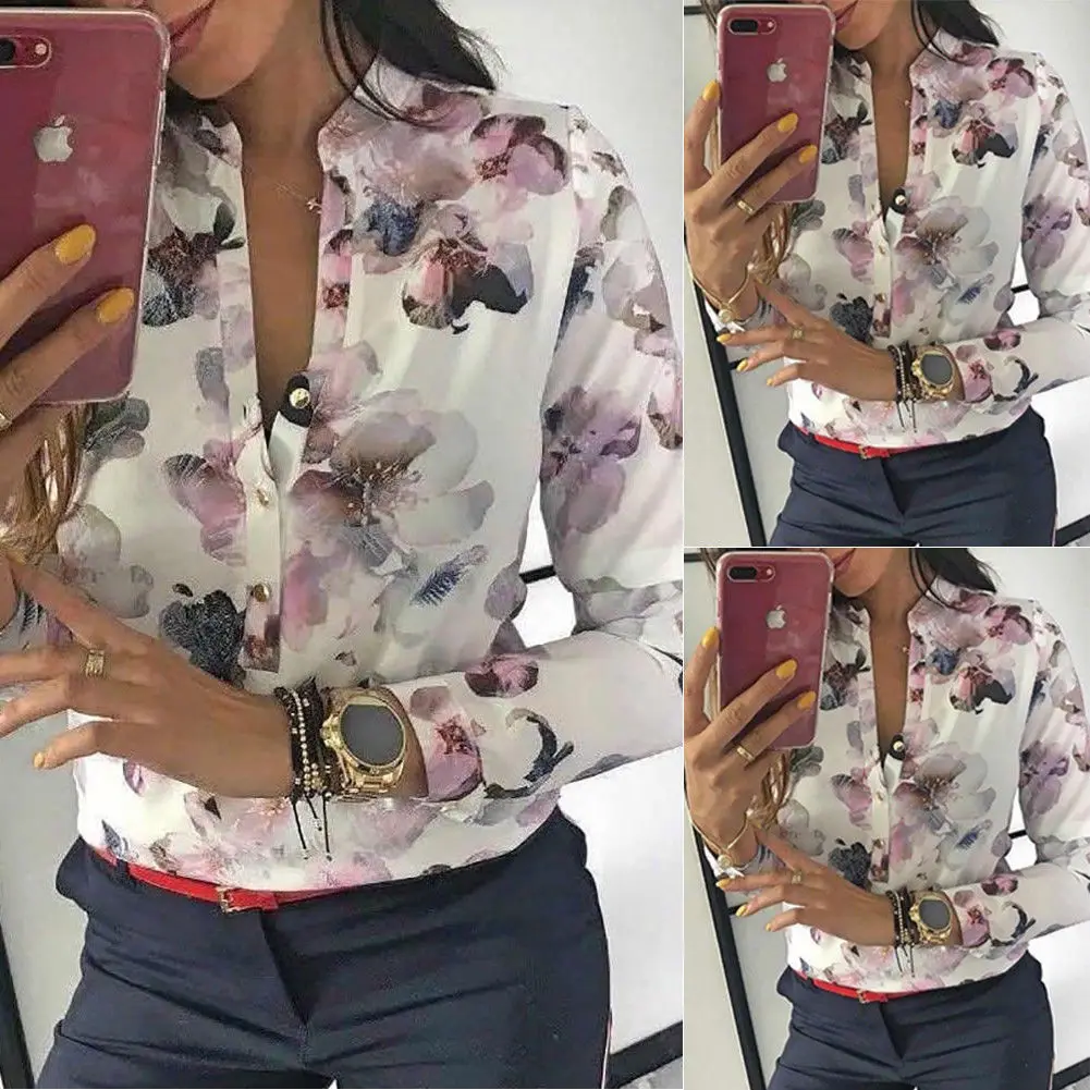 

New Plus Size Summer Women Casual Boho Blouse Floral V Neck Loose Blouse