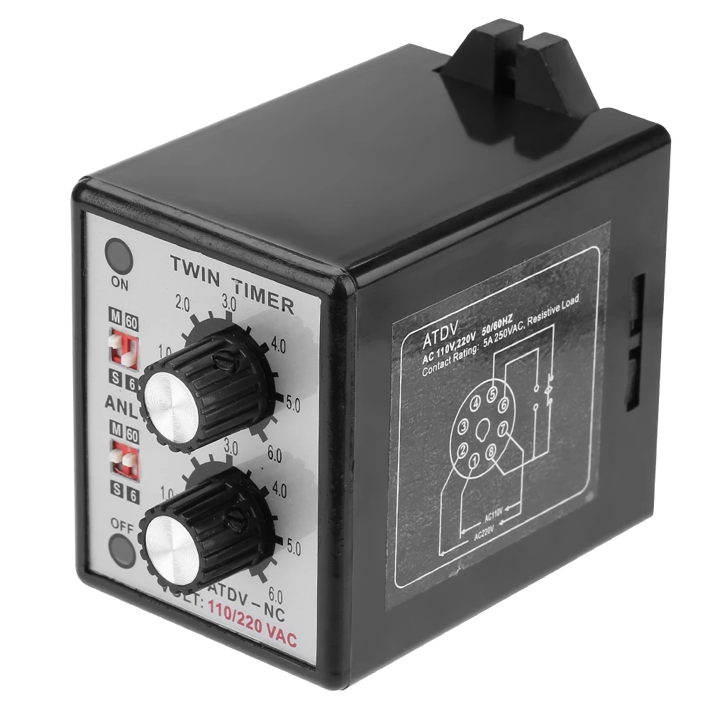 

220V 5A On Off Twin Timer Relay Knob Control Time Relay Switch 6S-60M ATDV-NC