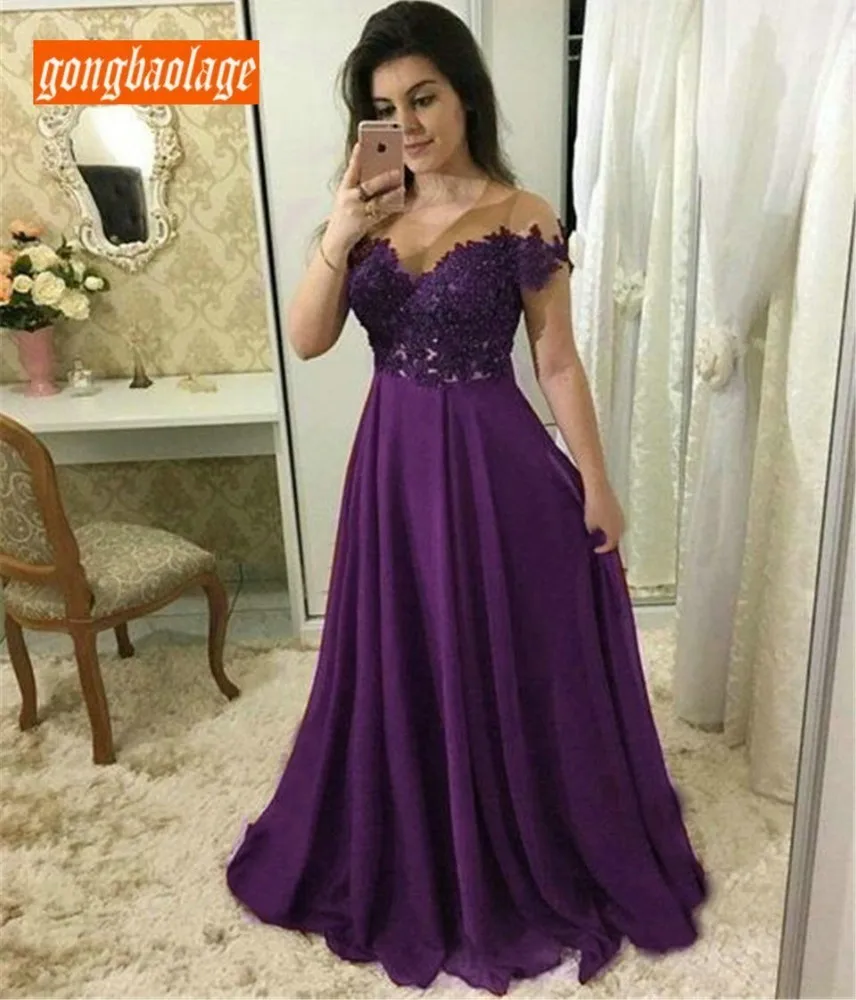

Elegant Purple Chiffon Long Evening Dress Sweetheart A Line Appliques Floor Length Formal Occasion Dresses 2019 Sexy Party Gowns