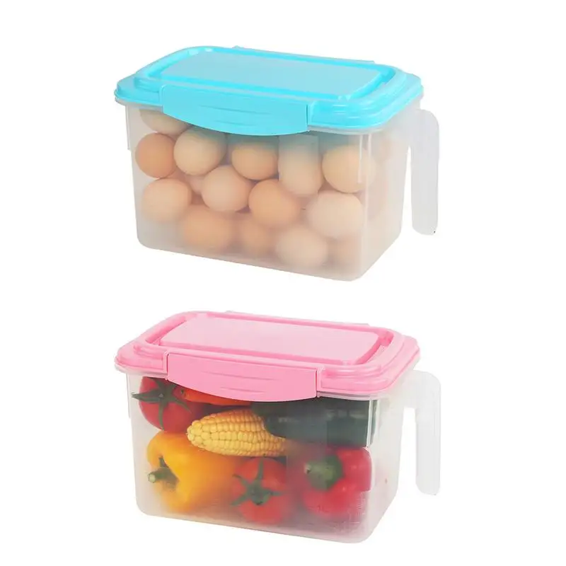 

Plastic Refrigerator Storage Box With Handle Kitchen Storage Basket Transparent Fruit Container Sealed Box Refrigerated Frozen