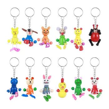 

24pcs Cute Cartoon Animal Wooden Key Chain Rings Creative Keychain Mobile Chain Decor Gift