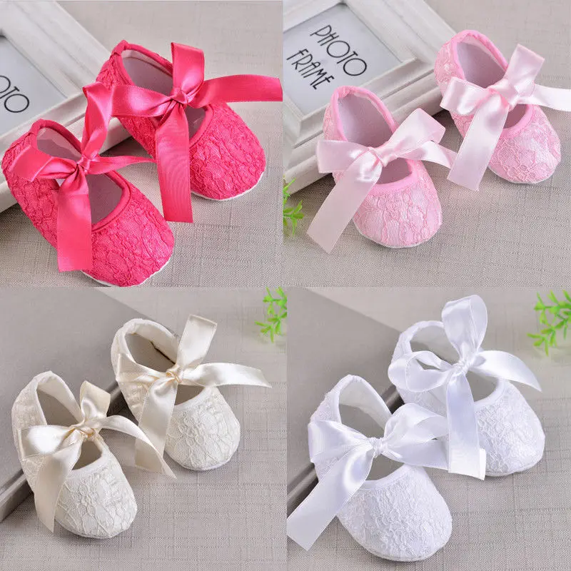 

Newborn Infant Baby Girl Princess Crib Shoes Lace Flowers Print Bowknot Belt Soft Baby Casual Shoes 4 Colors