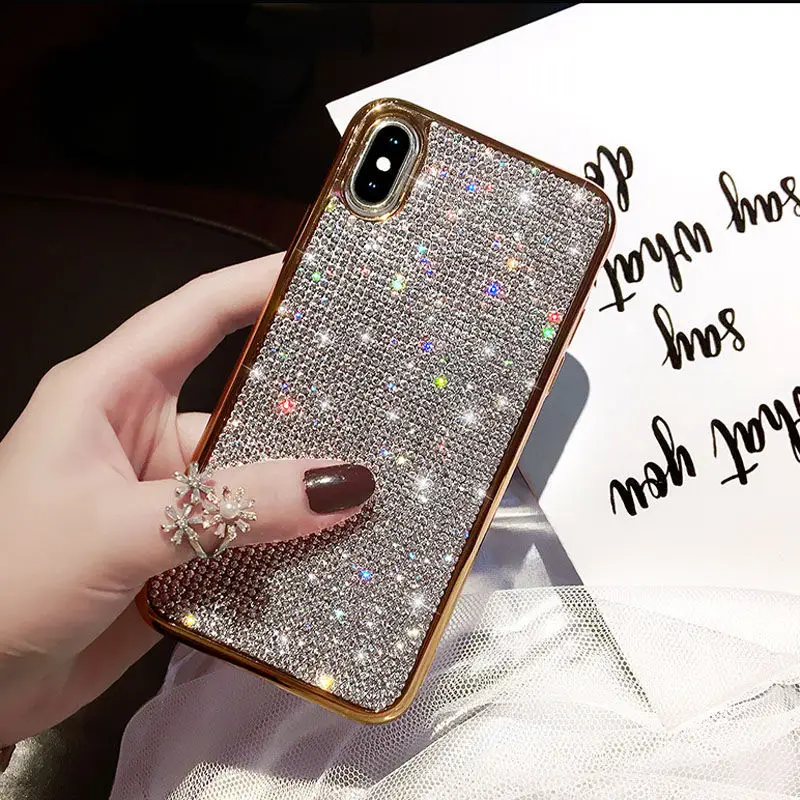 Блестящий блестящий чехол со стразами для iphone X XS XR Max 7 8 Plus 6 6S мягкий силиконовый