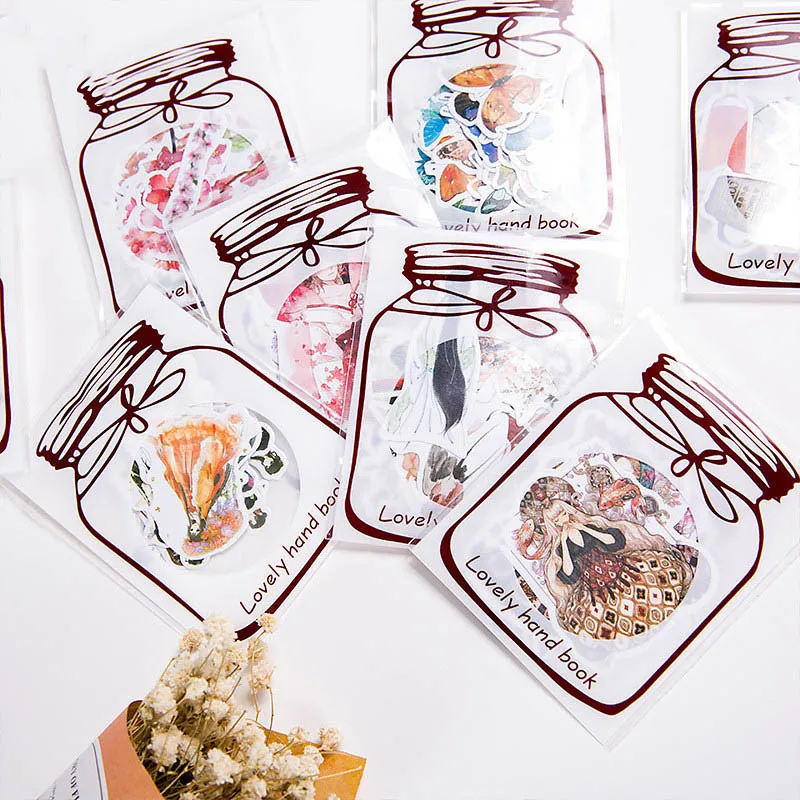 

45pcs/bag Cartoon Girls Stickers Vintage Wish Bottle Decorative Adhesive Stickers Decorations Scrapbooking Diary Diy Albums