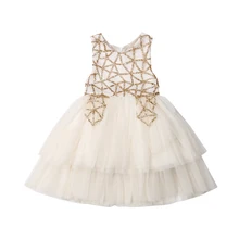 Новинка года; летнее платье принцессы Детское праздничное платье подружки невесты с блестками и сеткой; торжественное платье; свадебное кружевное платье-пачка