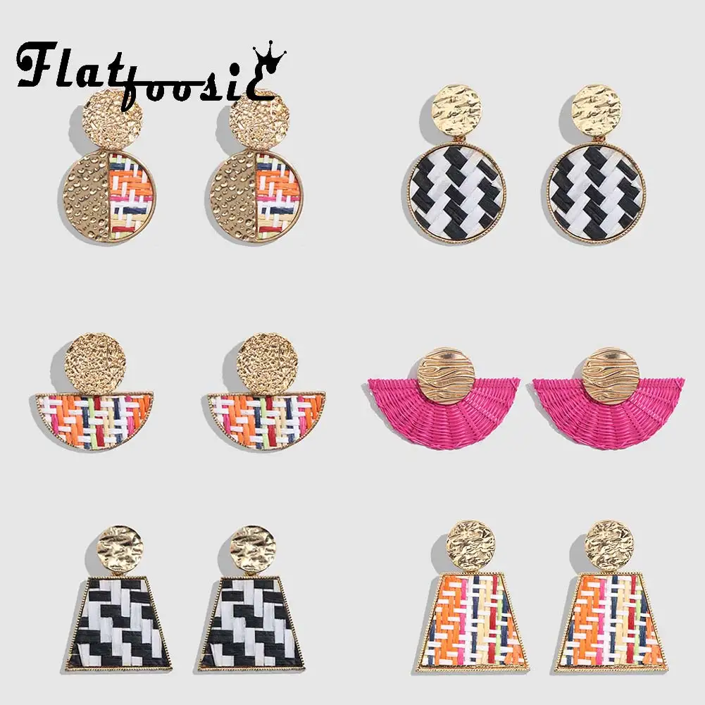 

Flatfoosie Straw Rattan Weave Dangle Earrings For Women Handmade Ethnic Round Drop Earrings 2019 Fashion Bohemian Beach Jewelry