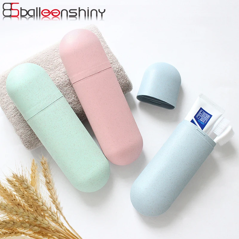 

BalleenShiny Wheat Straw Toothbrush Storage Box Portable Toothpaste Travel Toiletries Organizer Outdoor Business Trip Gadget Box