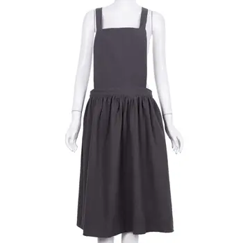 

Aprons Simple Washed Cotton Uniform Adult Aprons for Woman Lady's Kitchen Cooking Gardening Coffee Shop Charcoal grey