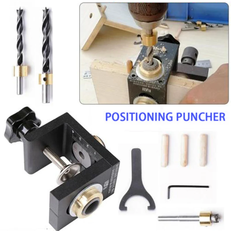 

3 In 1 Woodworking Dowel Drilling Locator Tool Hole Jig Kit Drill Joinery Wrench+Three-In-One Puncher+Drill