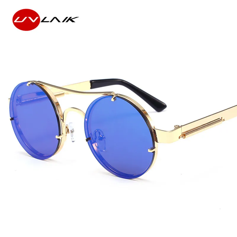 UVLAIK Vintage Steampunk Sunglasses Women Men Classic Metal Sun Glasses Ladies Round Style Steam Punk Sunglass UV400 Male Female