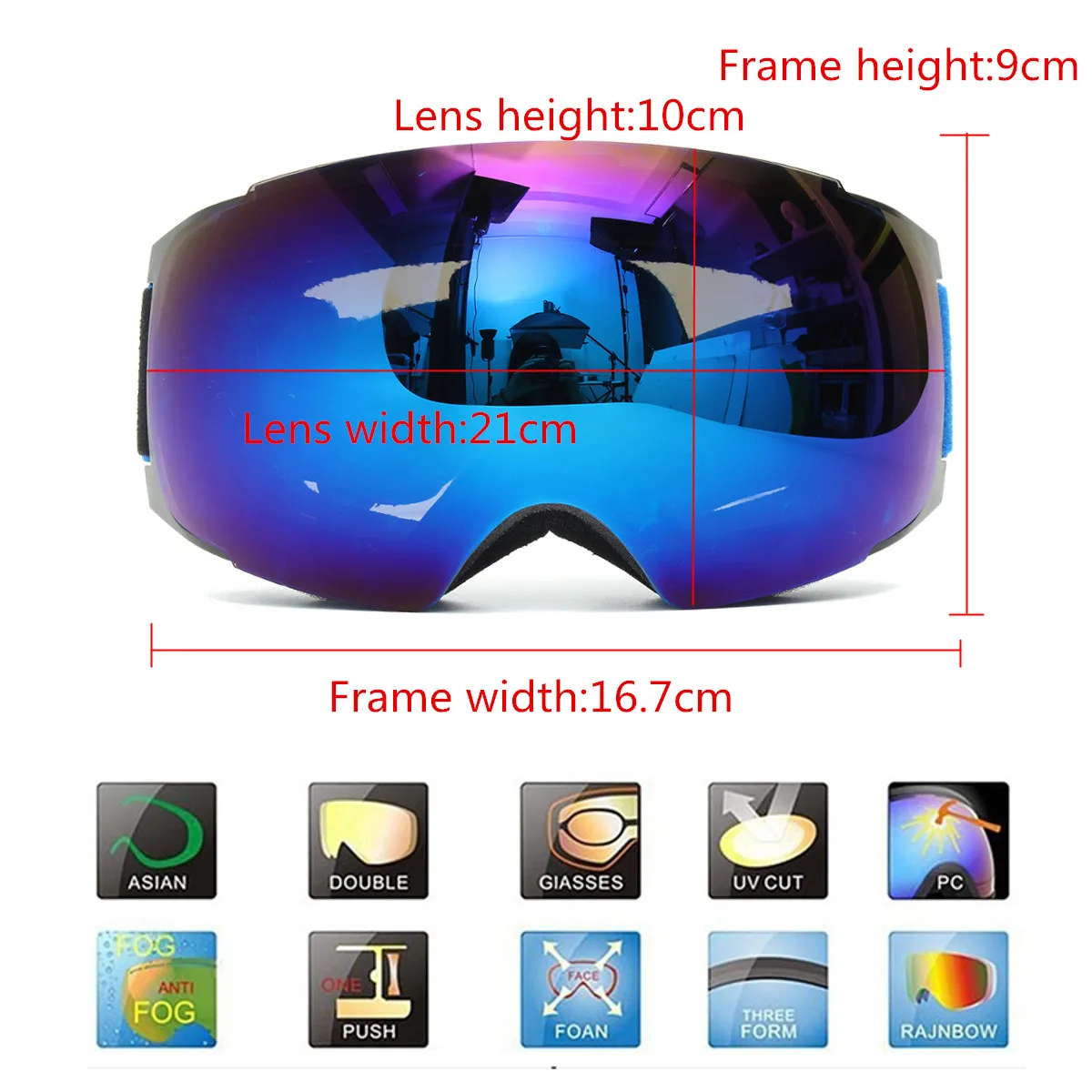 للجنسين الكبار الجليد الثلج Ski نظارات المغناطيس الأشعة فوق البنفسجية الحماية مكافحة الضباب المزدوج عدسة الأزرق