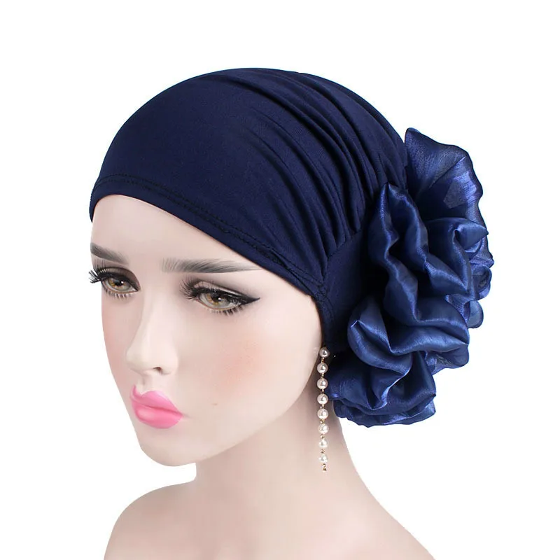 Большой цветок женщин тюрбан шляпа мусульманский головной платок ворс шапка-чулок женщин мягкий удобный хиджаб колпачки исламские Шляпы