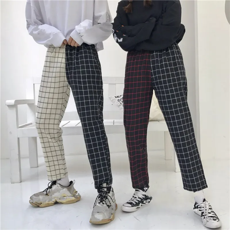Винтажные Лоскутные платные брюки Harajuku женские с эластичной резинкой на талии