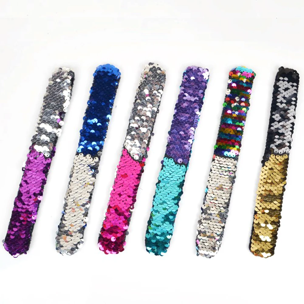 

12 PCs Round Sequins Wax Line Two-tone Charm Clap Ring Unisex Fashion Bracelets Cute Slap Gift Jewelry Wristband