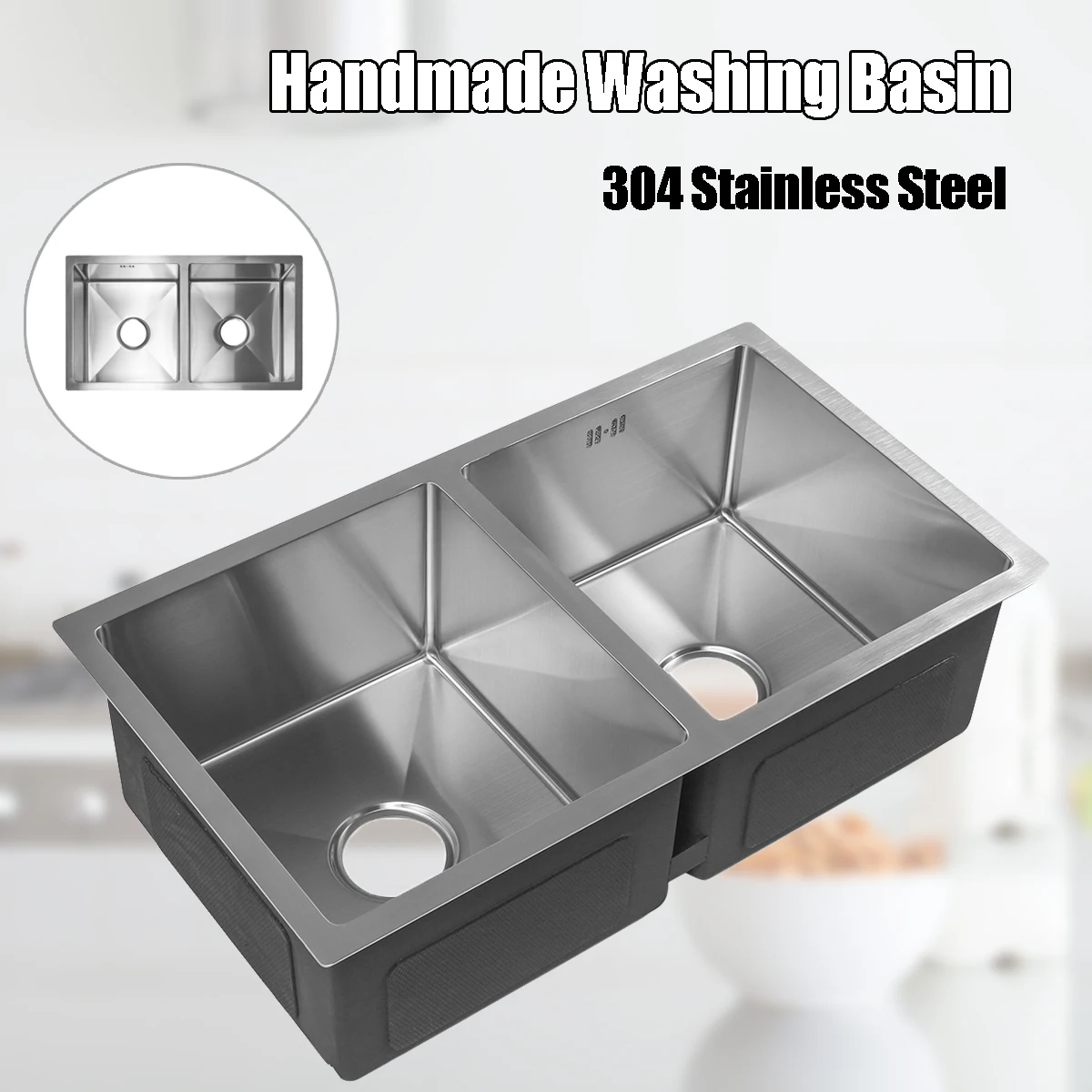 

Handmade Kitchen Square Sink Stainless Steel Brushed Double Bowl Wire Drawing Process Seamless Welding Basin Dishes 76x43x23cm