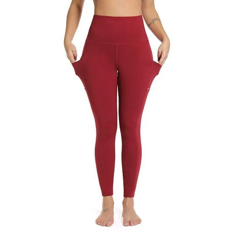 Со сплошным карманом энергии Леггенсы с высокой талией эластичные леггинсы для