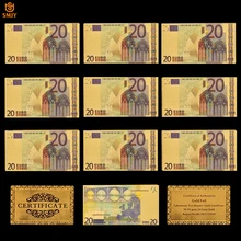 10 pces eur ouro dinheiro de papel de cédula 24k folha de ouro replica de notas para a coleção de lembranças 20 conjuntos de notas de euro amostra