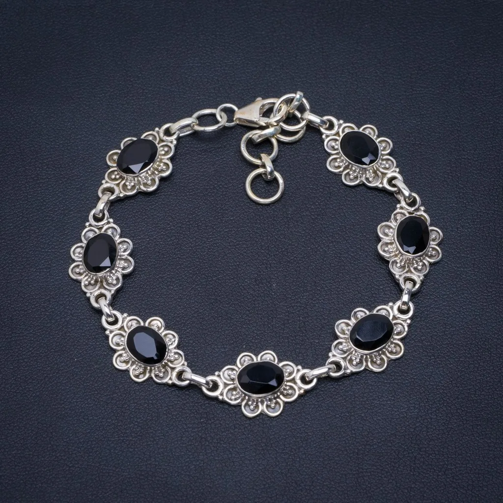 

Natural Balck Onyx Handmade Unique 925 Sterling Silver Bracelet 7-8" A2839