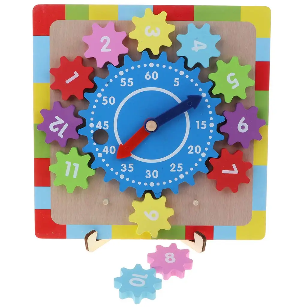 

Wooden Gear Clock 12 Number Blocks Matching Sorting Game Time Learning Educational Toy Birthday Gift for Children Baby Kids