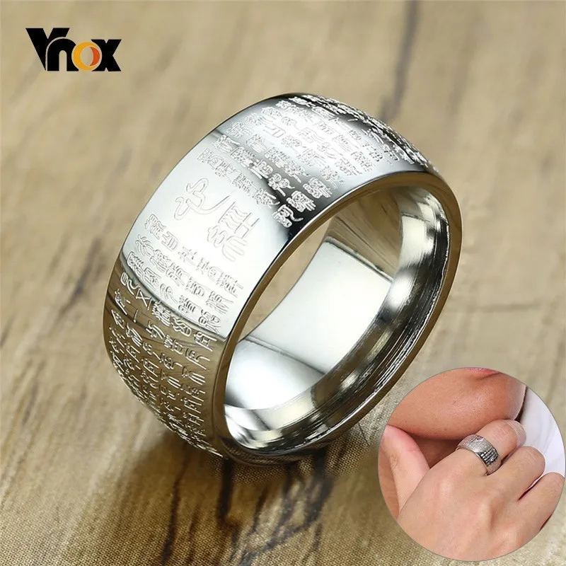 

Vnox 10mm Buddhist Scriptures Ring for Men Stainless Steel Band Religious Faith Prayer Jewely