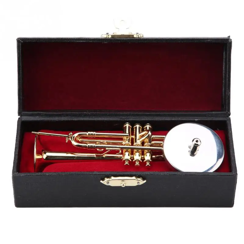 

Miniature Trumpet Replica Model with Stand and Case Gold Plated Instrument Model Musical Collections Decor Ornaments