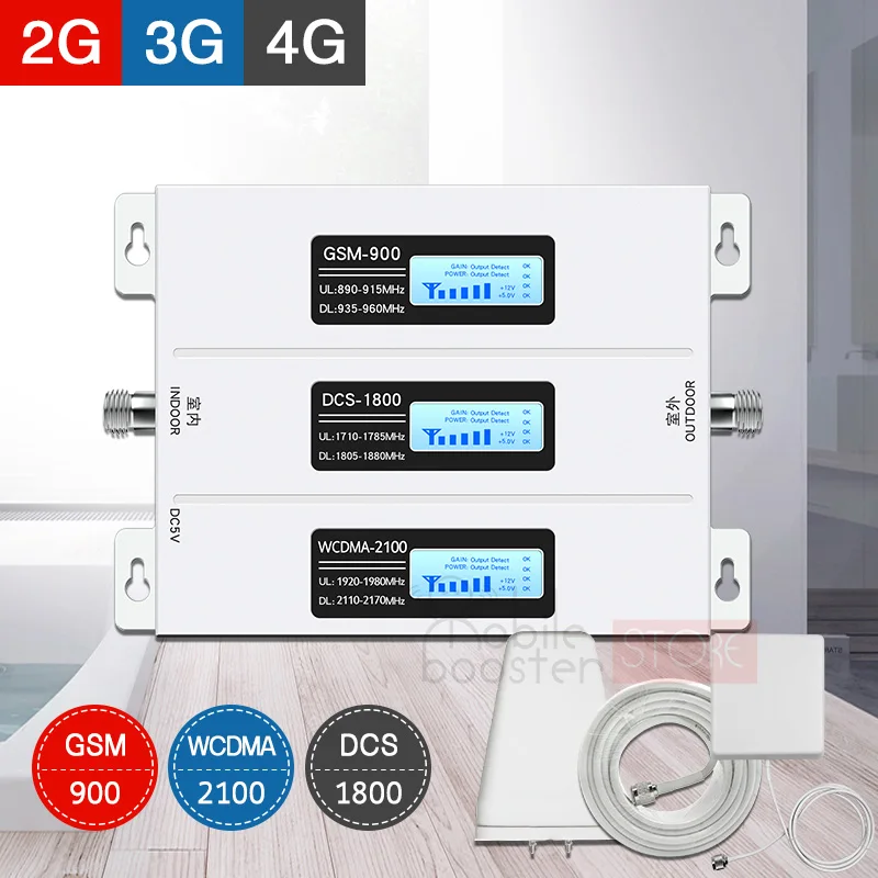 

900 1800 2100 cellular signal amplifier lte gsm 4g 3g mobile signal booster cell phone cellular amplifier Repeater Tri-band 70dB