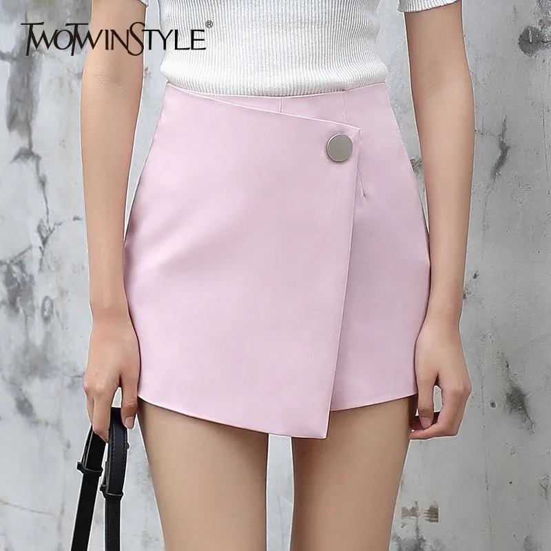 

TWOTWINSTYLE Shorts Skirts For Women High Waist Button Zipper Irregular A Line Skirt Female 2019 Korean Casual Fashion Tide