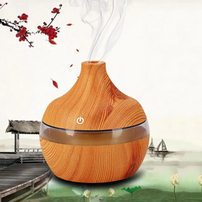 

300ml USB Rechargable Ultrasonic Humidifier Wood Grain Air Humidifier Aroma Diffuser Essential Oil Mist Maker Atomizer for Home