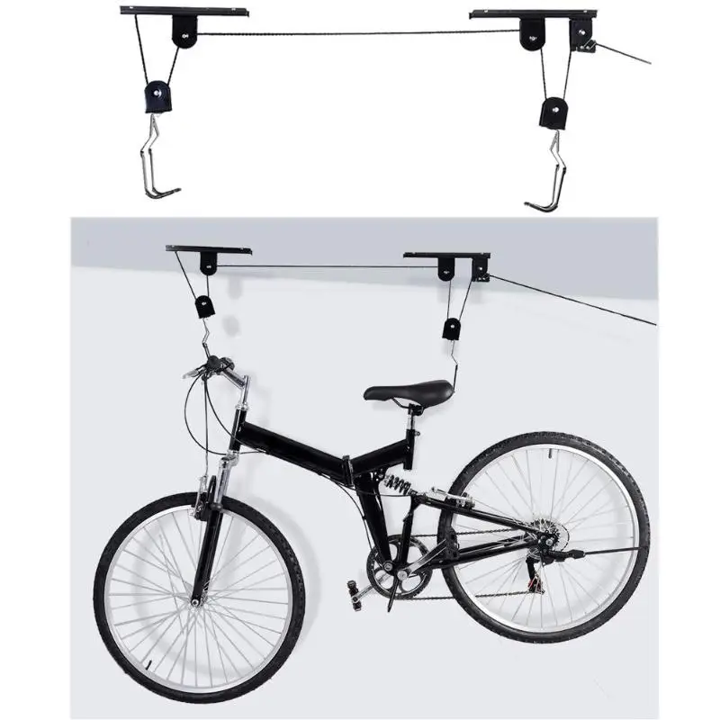 

Bicycle Lift Ceiling Mounted Hoist Storage Garage Bike Hanger Save Space Roof Ceiling Pulley rack Wall Mounted Rain Dust Cover