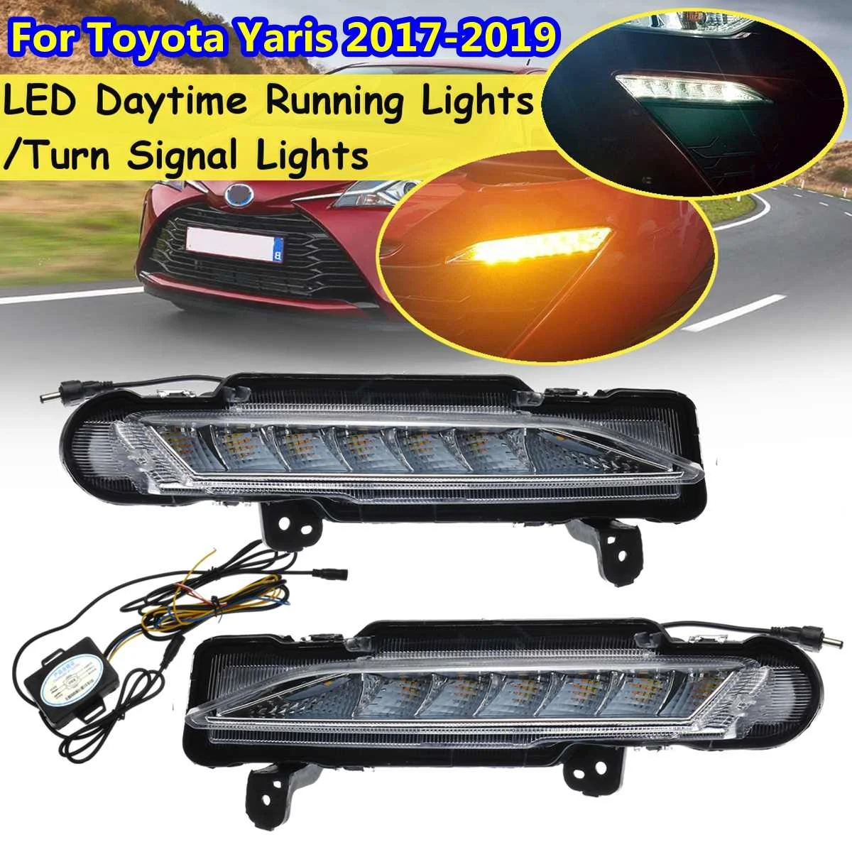 

1 Pair Car Front Bumper Drl For Toyota Yaris 2017 2018 2019 Daytime RunningLED Fog Turn Signal Lamp Yellow White With Harness