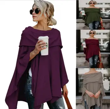 

Amazon Explosion Models Wish New Style European And American Sexy Irregular Hem off-the-Shoulder Top T-shirt 6 Color Spot