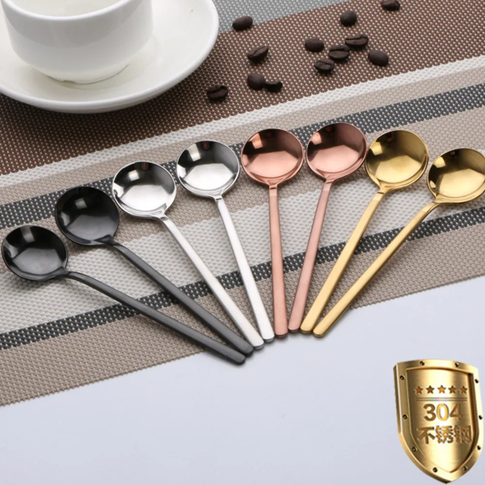 304 Stainless Steel Coffee Spoon Creative 13cm Sweet Dipper Stirring Ladle Small Round Spoon