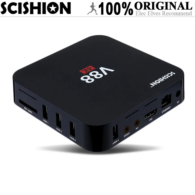 

SCISHION V88 TV Box (Android 7.1, RK3229 CPU, Quad Core, Mali-400 GPU, 1GB DDR3 RAM 8GB eMMC ROM, 4K H.265, 3D Set Top Box)