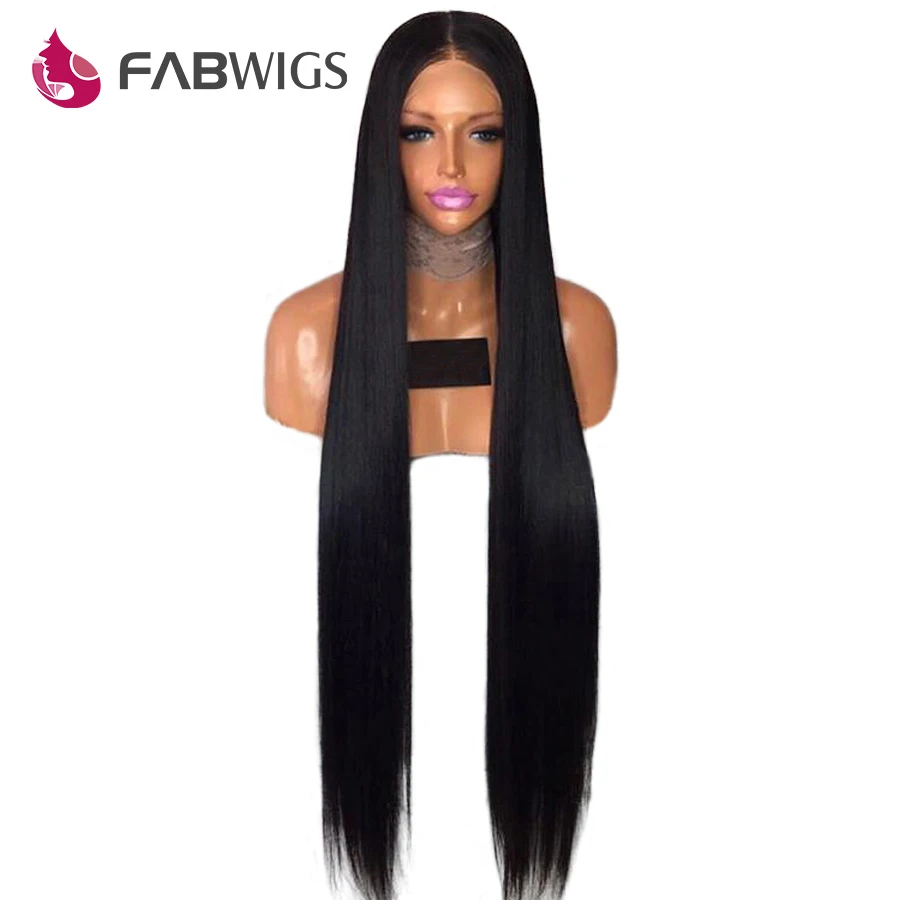 Fabwigs 150% плотность шелковистая прямая Синтетические волосы на кружеве натуральные волосы парики с ребенком волосы бразильский Реми натуральные волосы парики