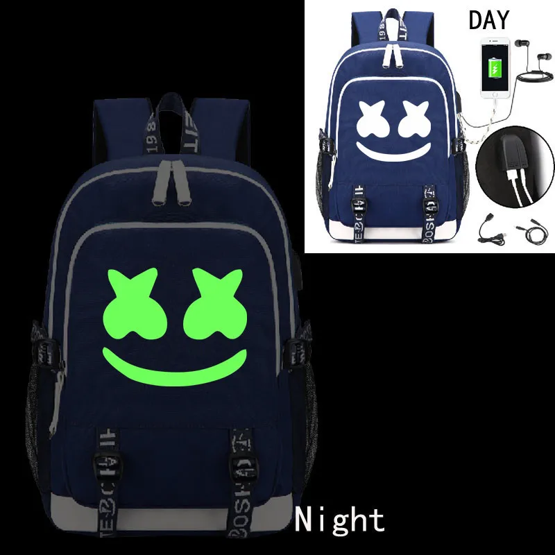 

Luminous USB Schoolbag hot dj Cos Backpack DJ Marshmello Bag Charged Bag Unisex Ruckpack Student Satchel Halloween Cos